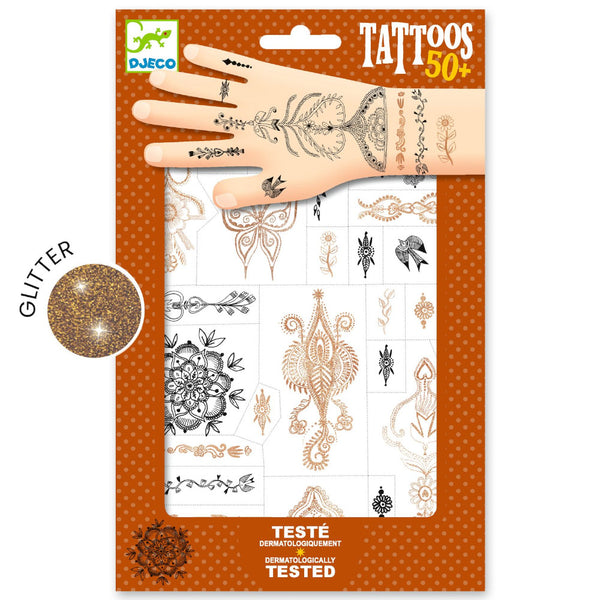 Djeco Temporary Tattoos Kit - Oriental Breeze Hand - Skin Jewelry Art Age 3+