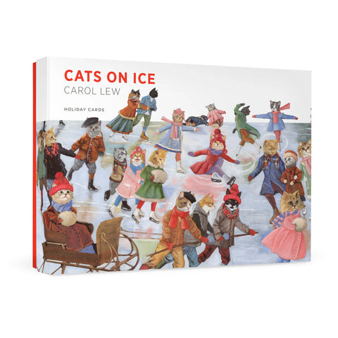 Pomegranate Holiday Cards 12pk: Carol Lew, Cats on Ice