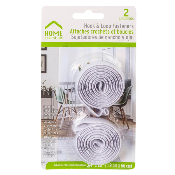 Home Essentials Hook & Loop Fasteners, Self-Adhesive, 26" White 2pk