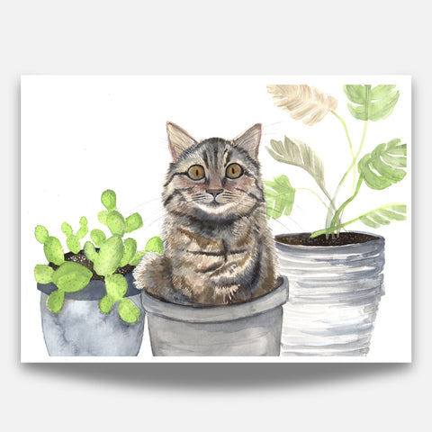Sarah Duggan Greeting Card - Cat In Flower Pot