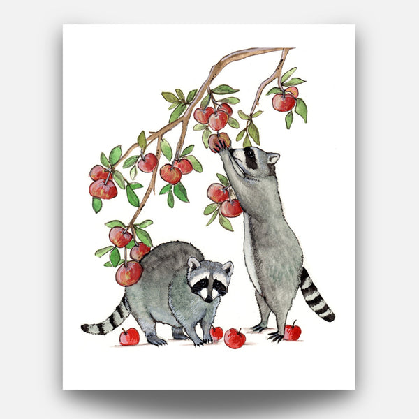 Sarah Duggan Greeting Card - Raccoons in the Apple Orchard