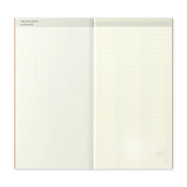 Traveler's Company Refill 018 Undated Weekly Agenda, Vertical, Regular Size