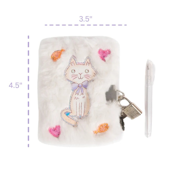 Great Pretenders Mini Plush Locked Journal & Pen - White Cuddle Cat
