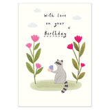 Art Files Birthday Greeting Card, Wild Flowers Raccoon With Love