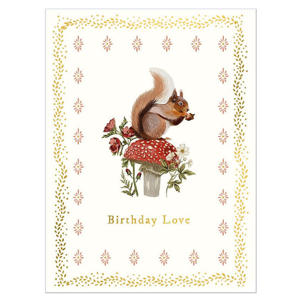 Art File Birthday Greeting Card - Love Squirrel on Mushroom