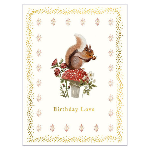 Art File Birthday Greeting Card - Love Squirrel on Mushroom