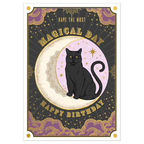 Art File Birthday Greeting Card - Magical Day Black Cat