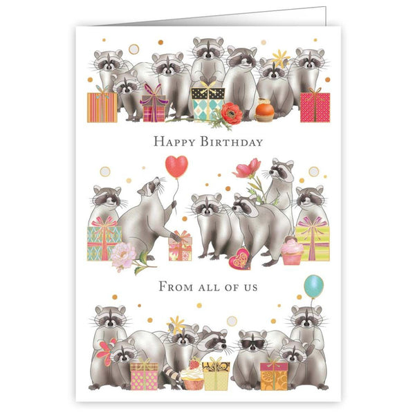 Quire Publishing Birthday Greeting Card - From All Of Us Raccoons