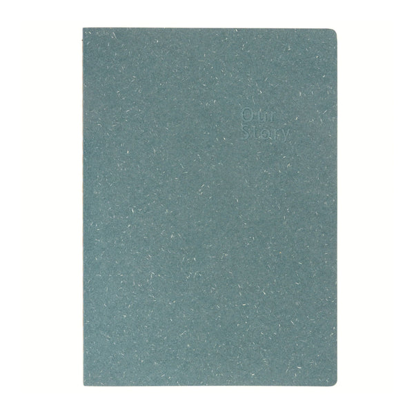 Teal notebook with 'Our Story' branding on a white background