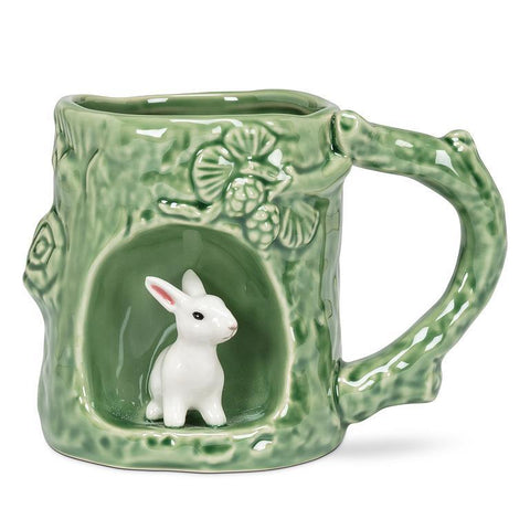 Abbott Stoneware Mug 12oz: Tree Hollow Mug with Rabbit