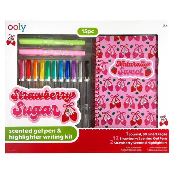 Ooly Strawberry Sugar Writing Kit 15pc Notebook, Scented Pens & Highlighters