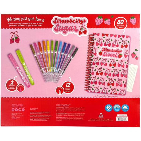 Ooly Strawberry Sugar Writing Kit 15pc Notebook, Scented Pens & Highlighters