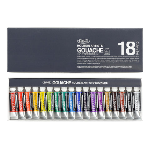 Holbein Artists’ Gouache 18 x 5ml Tube Set