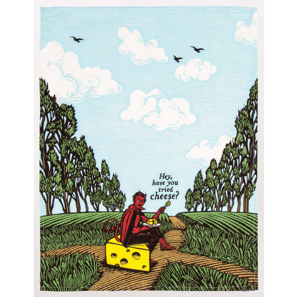 Blue Q Dish Towel - Hey, Have You Tried Cheese? Devil