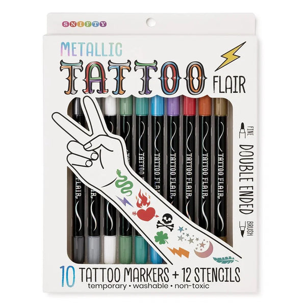 Snifty Tattoo Flair Markers 10pk Metallic + Stencils