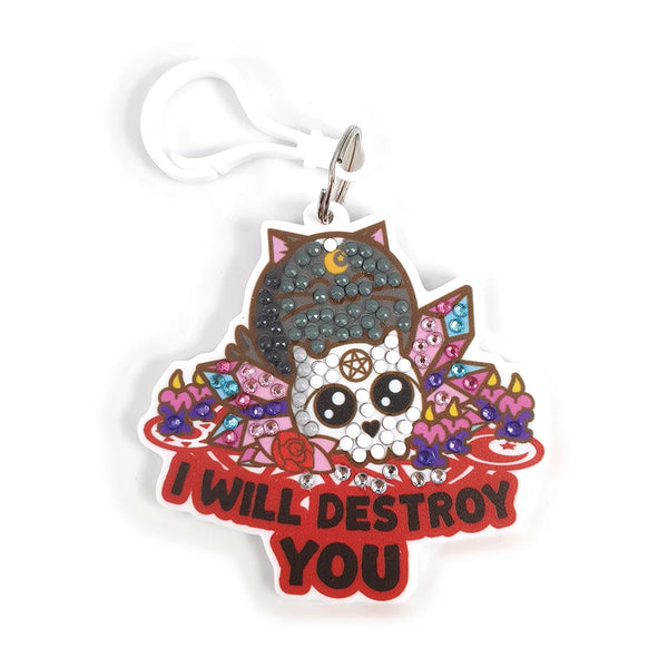 Crystal Art Bag Charm Fuzzballs - Cat, I Will Destroy You