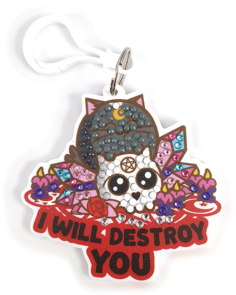 Crystal Art Bag Charm Fuzzballs - Cat, I Will Destroy You