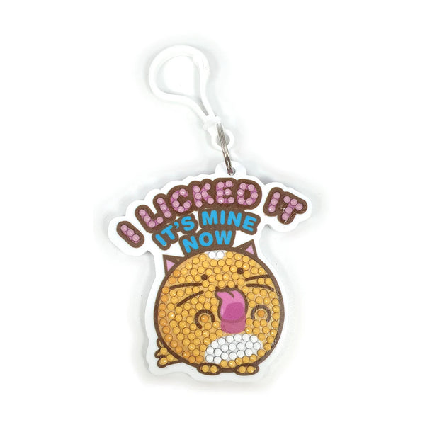 Crystal Art Bag Charm Fuzzballs - Cat, I Licked It It's Mine Now