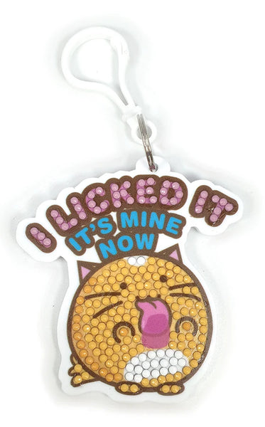 Crystal Art Bag Charm Fuzzballs - Cat, I Licked It It's Mine Now