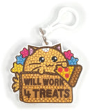 Crystal Art Bag Charm Fuzzballs - Cat, Will Work 4 Treats