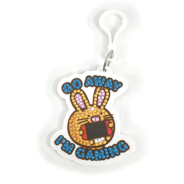 Crystal Art Bag Charm Fuzzballs - Bunny, Go Away I'm Gaming
