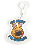 Crystal Art Bag Charm Fuzzballs - Bunny, Go Away I'm Gaming
