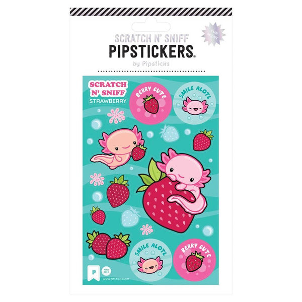 Pipsticks PipStickers Set - Scratch n' Sniff Berry Cute Axolotls, Strawberry Scent