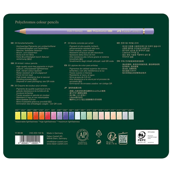 Faber Castell Polychromos Artists' Colour Pencils - Tin of 20