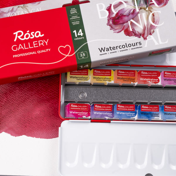 Rosa Watercolour Metal Case Set of 14 - Botanical