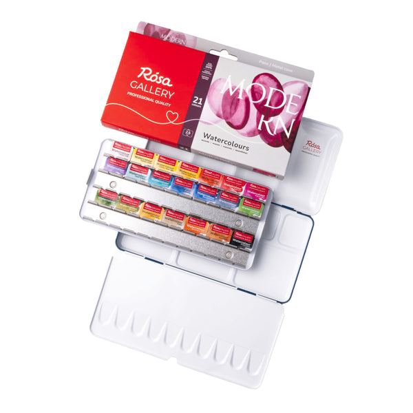Rosa Watercolour Metal Case Set of 21 - Modern