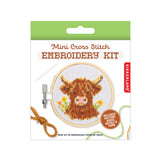 Kikkerland Mini Cross Stitch Embroidery Kit - Highland Cow