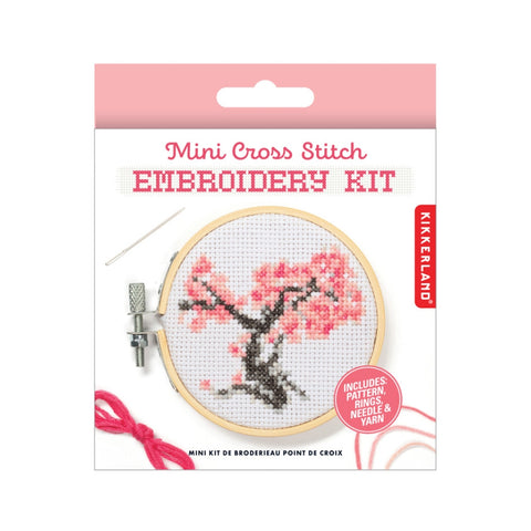 Kikkerland Mini Cross Stitch Embroidery Kit - Cherry Blossom
