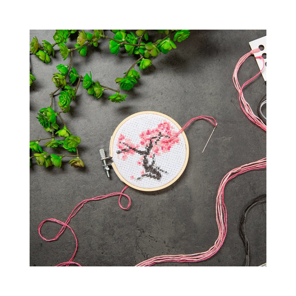 Kikkerland Mini Cross Stitch Embroidery Kit - Cherry Blossom