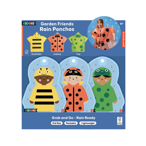 Kikkerland Kidoki Garden Friends Rain Ponchos Assortment