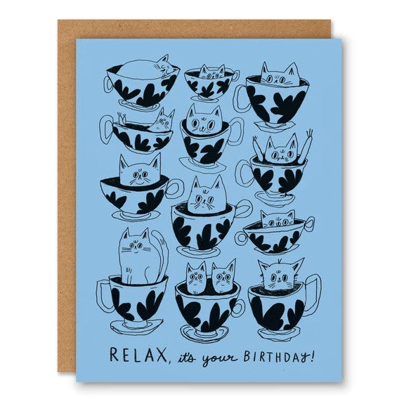 Badger & Burke Birthday Greeting Card - Relaxing Cats In Cups