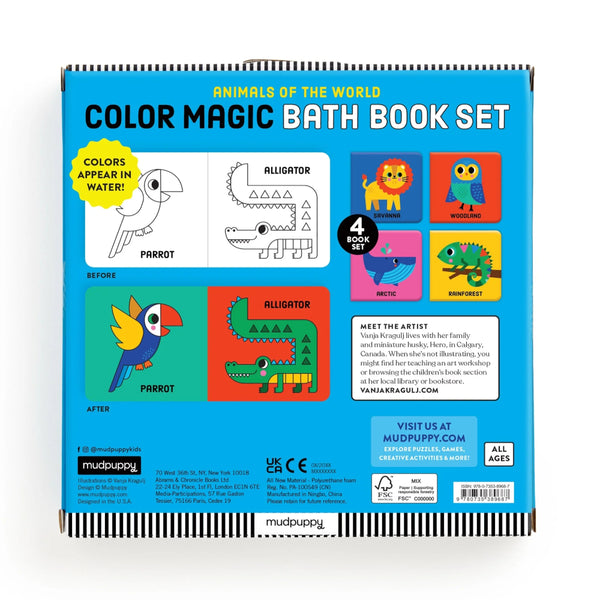 Mudpuppy Colour Magic Bath Book Set 4pk - Animals of the World