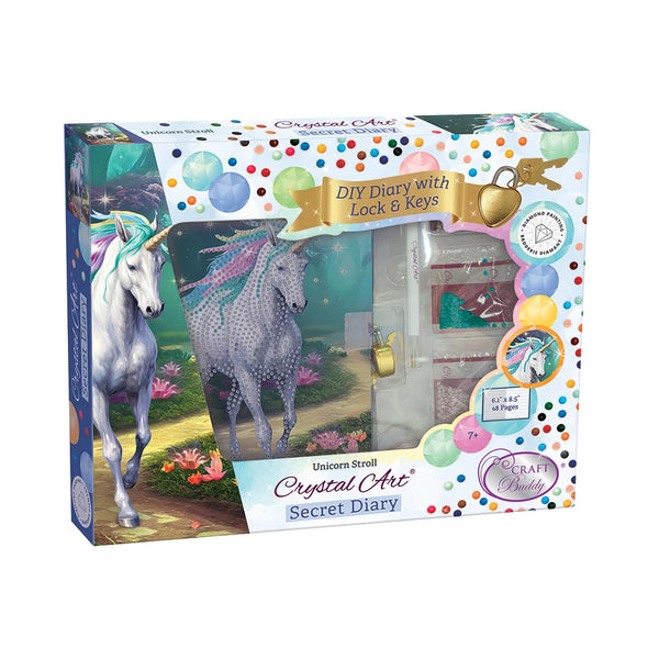Crystal Art Locked Diary Kit - Unicorn Stroll