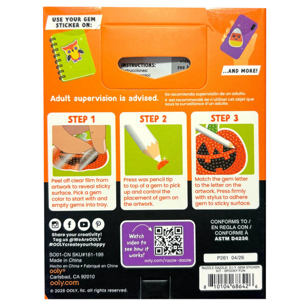 Ooly Razzle Dazzle DIY Gem Art Sticker Kit - Spooky Fun Halloween