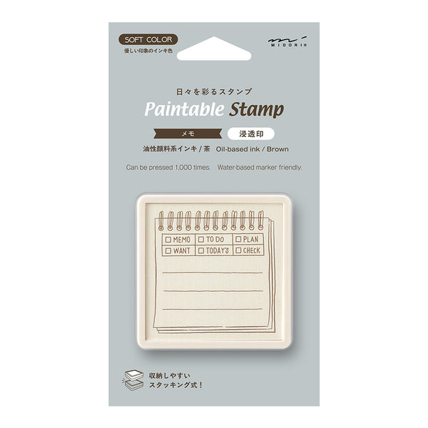 Midori Pre-Inked Paintable Stamp - Memo Brown Ink