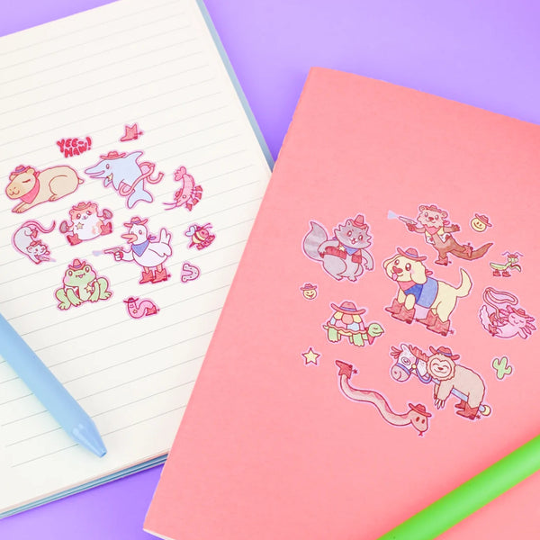 Turtle's Soup Glitter Vinyl Sticker Sheet - Cowboy Critters