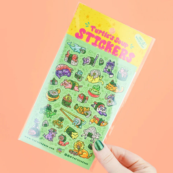 Turtle's Soup Glitter Vinyl Sticker Sheet - Sushi Animals