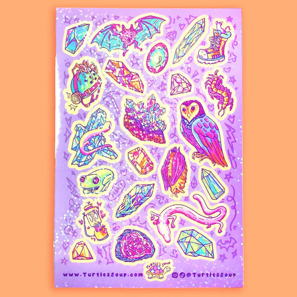 Turtle's Soup Glitter Vinyl Sticker Sheet - Crystal Cave Critters