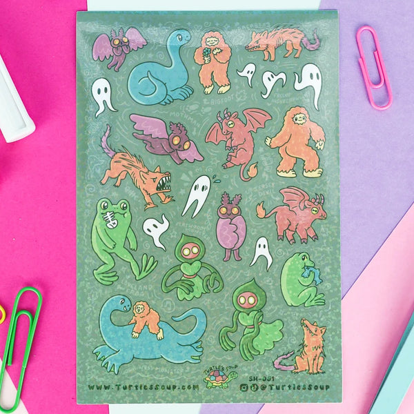 Turtle's Soup Glitter Vinyl Sticker Sheet - Cryptid Mythical Creatures & Monsters