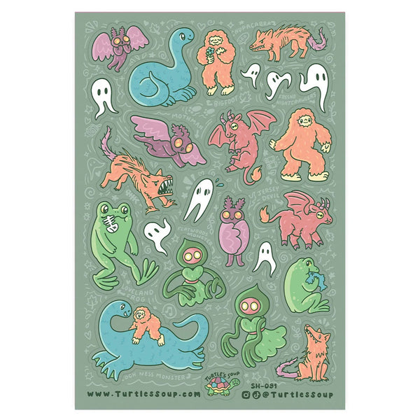 Turtle's Soup Glitter Vinyl Sticker Sheet - Cryptid Mythical Creatures & Monsters