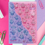 Turtle's Soup Glitter Vinyl Sticker Sheet - Kawaii Angel & Devil Bunnies