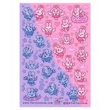 Turtle's Soup Glitter Vinyl Sticker Sheet - Kawaii Angel & Devil Bunnies