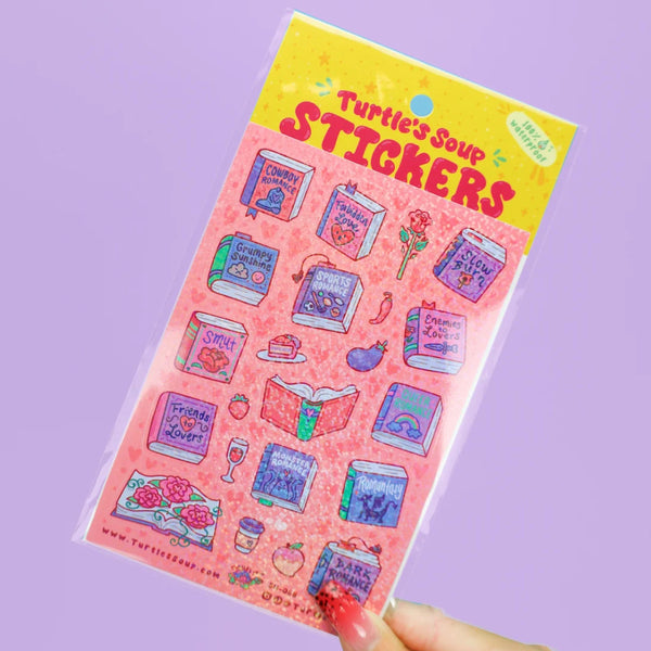 Turtle's Soup Glitter Vinyl Sticker Sheet - Romance Tropes Book Club