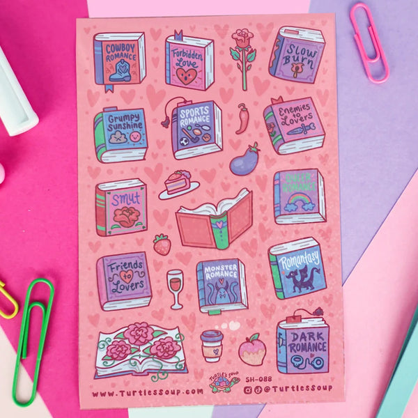 Turtle's Soup Glitter Vinyl Sticker Sheet - Romance Tropes Book Club