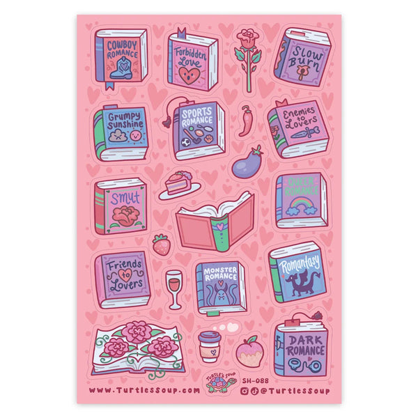 Turtle's Soup Glitter Vinyl Sticker Sheet - Romance Tropes Book Club