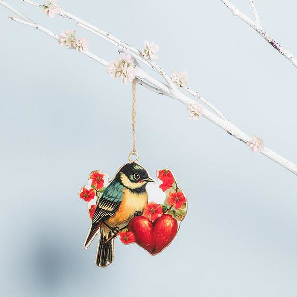 Abbott Hanging Metal Ornament - Bird with Hearts